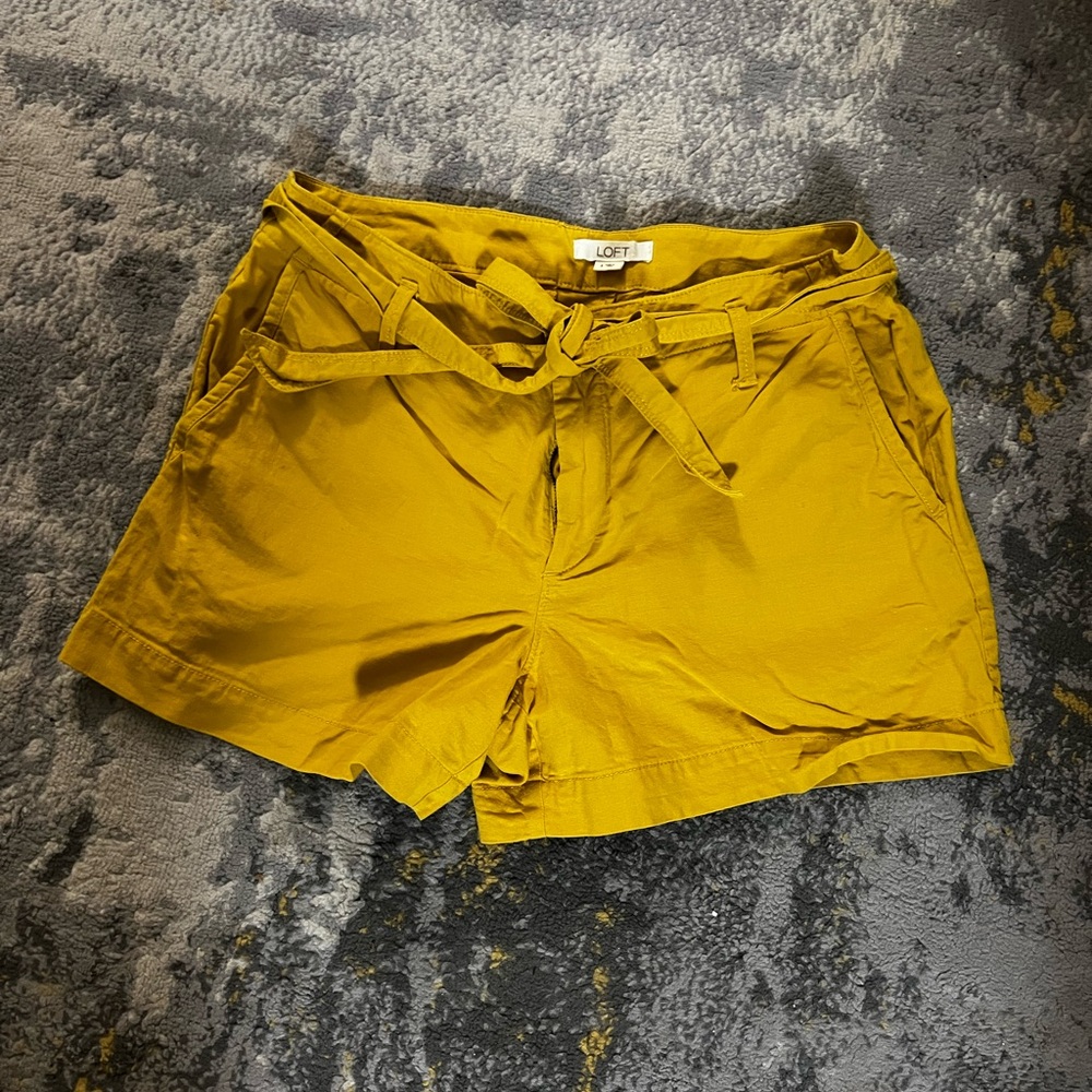 LOFT Women's Mustard Yellow Cotton Paperbag Shorts